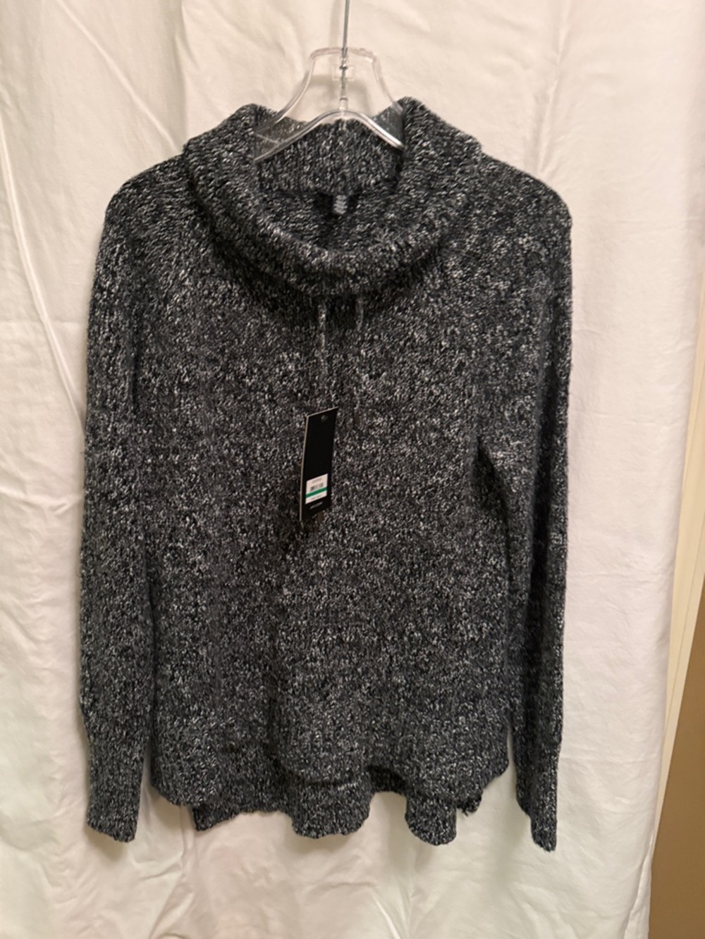 Jones New York Black and Gray Marled Cowl Neck Sweater